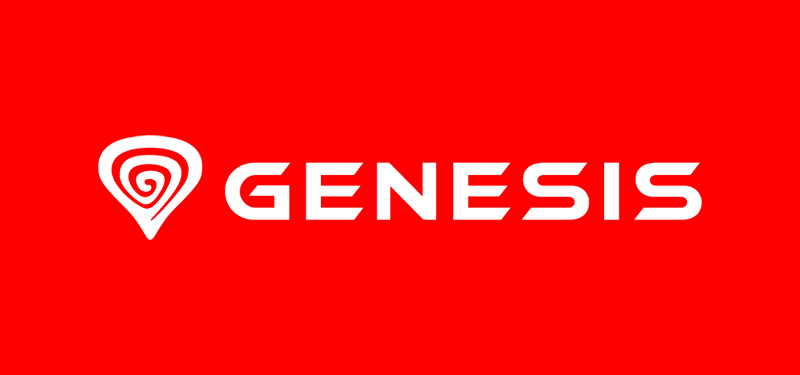 Genesis logo - white on red background