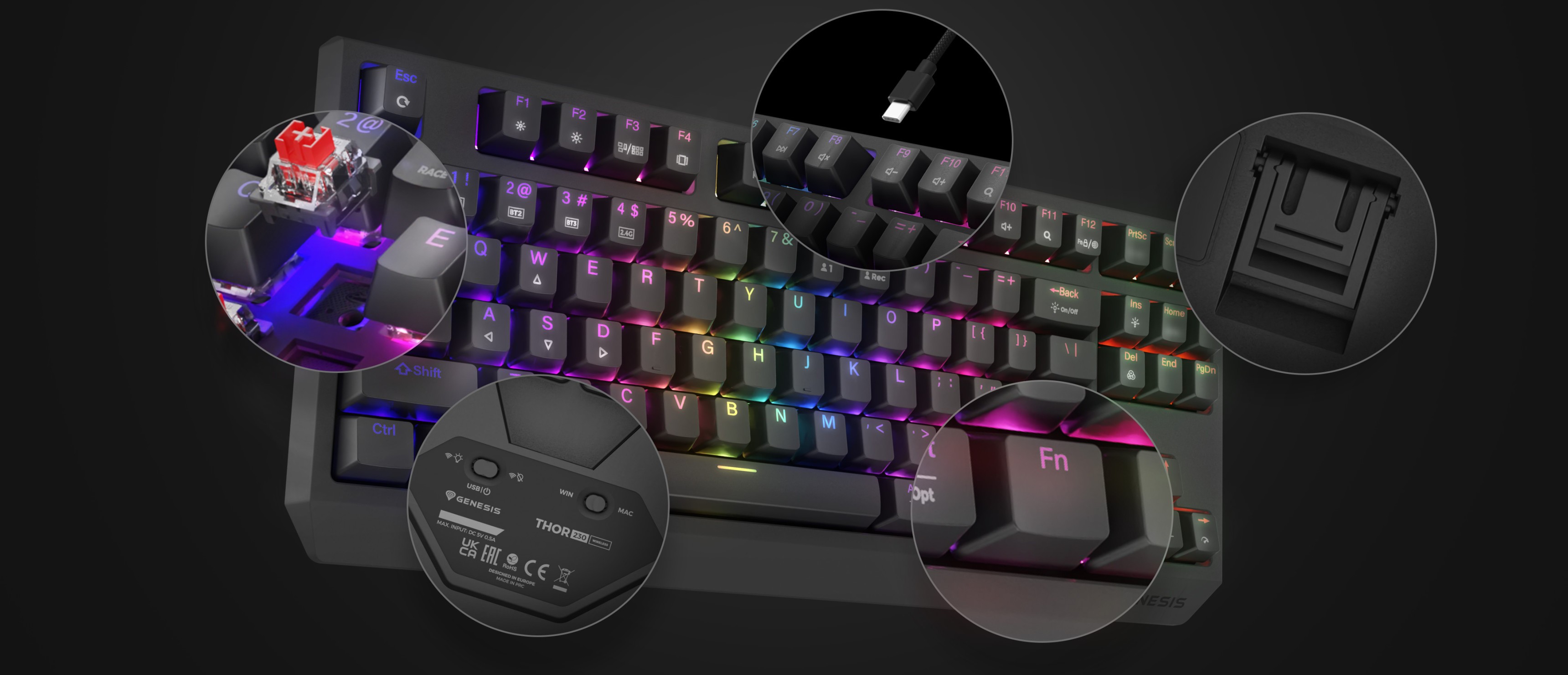 Tastatură mecanică de gaming RGB fără fir cu comutatoare Outemu, cu iluminare de fundal personalizabilă și cablu USB-C detașabil
