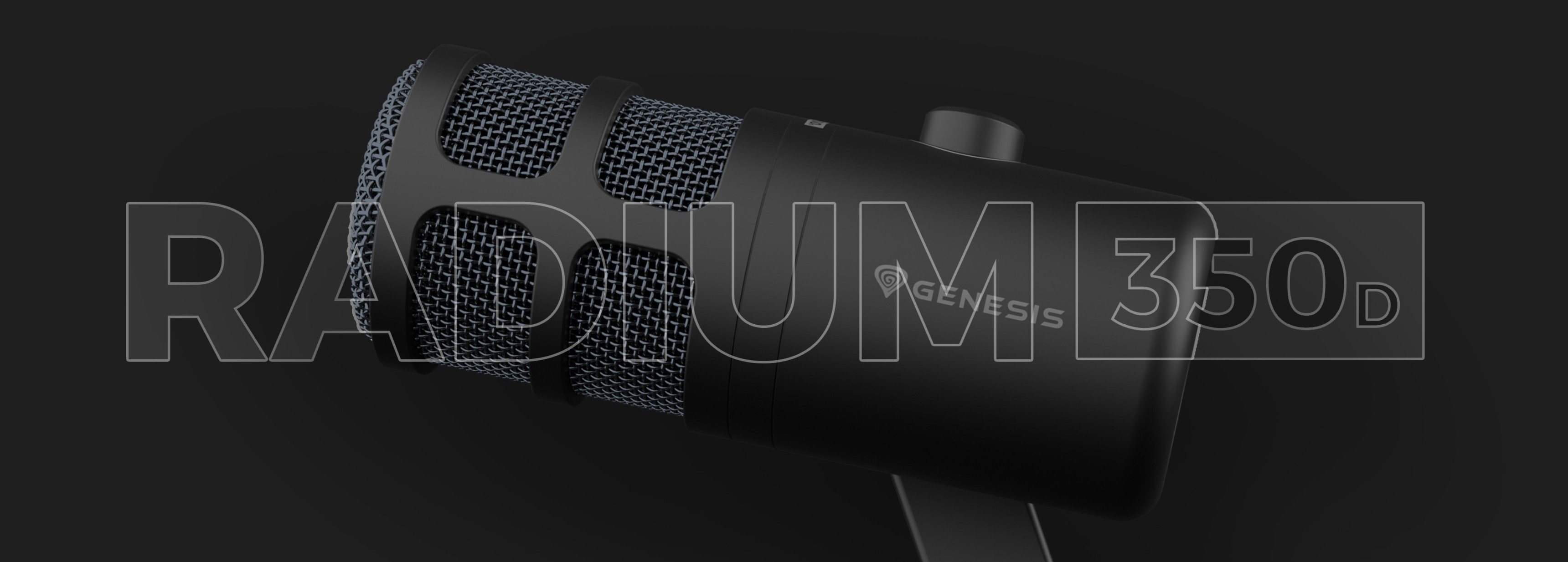 Microfon dinamic USB Genesis Radium 350D, cu un design negru elegant și o protecție rezistentă împotriva vântului