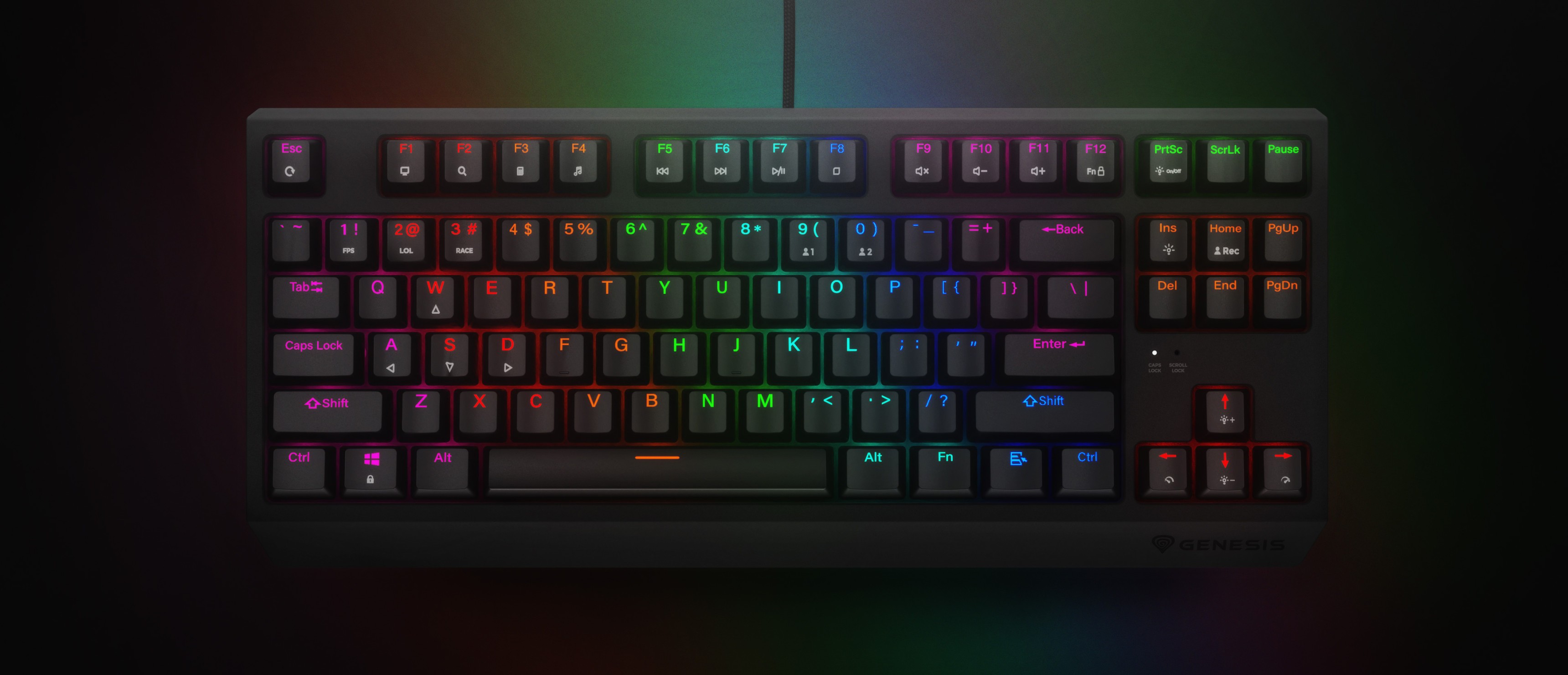 Tastatură de gaming cu un design TKL compact, cu retroiluminare curcubeu și comutatoare Outemu Red. Tastele pot fi schimbate la cald pentru personalizare