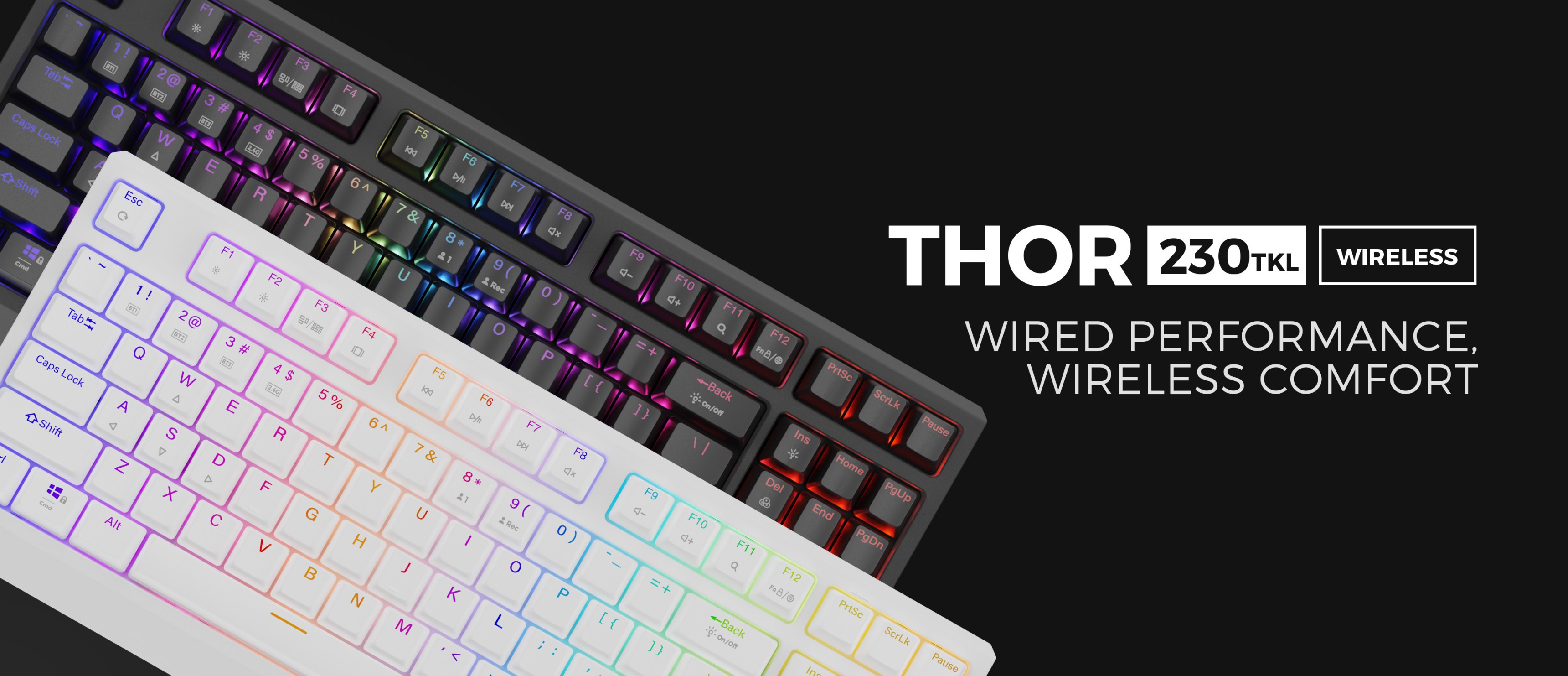 Tastatură mecanică de gaming wireless cu iluminare de fundal RGB, cu un design compact TKL în alb și negru