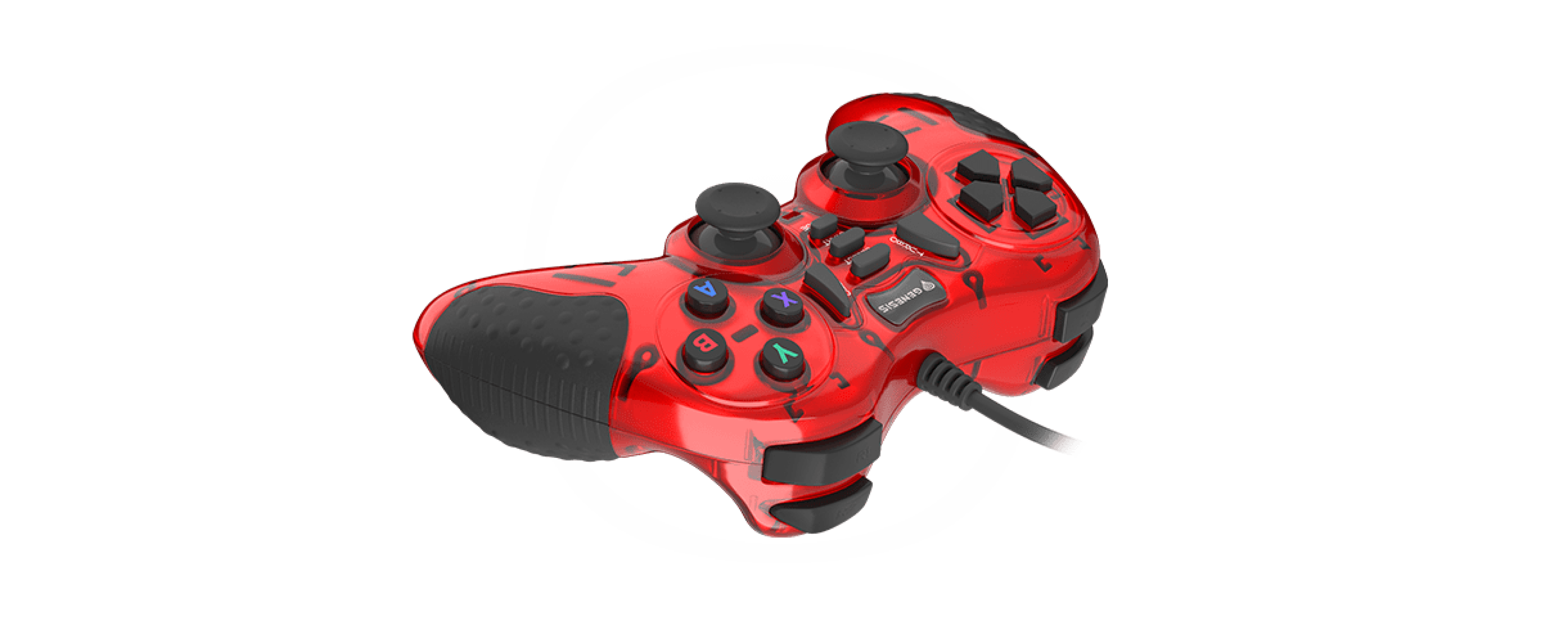 Gamepad roșu cu fir pentru PC cu joystick, butoane și mânere ergonomice