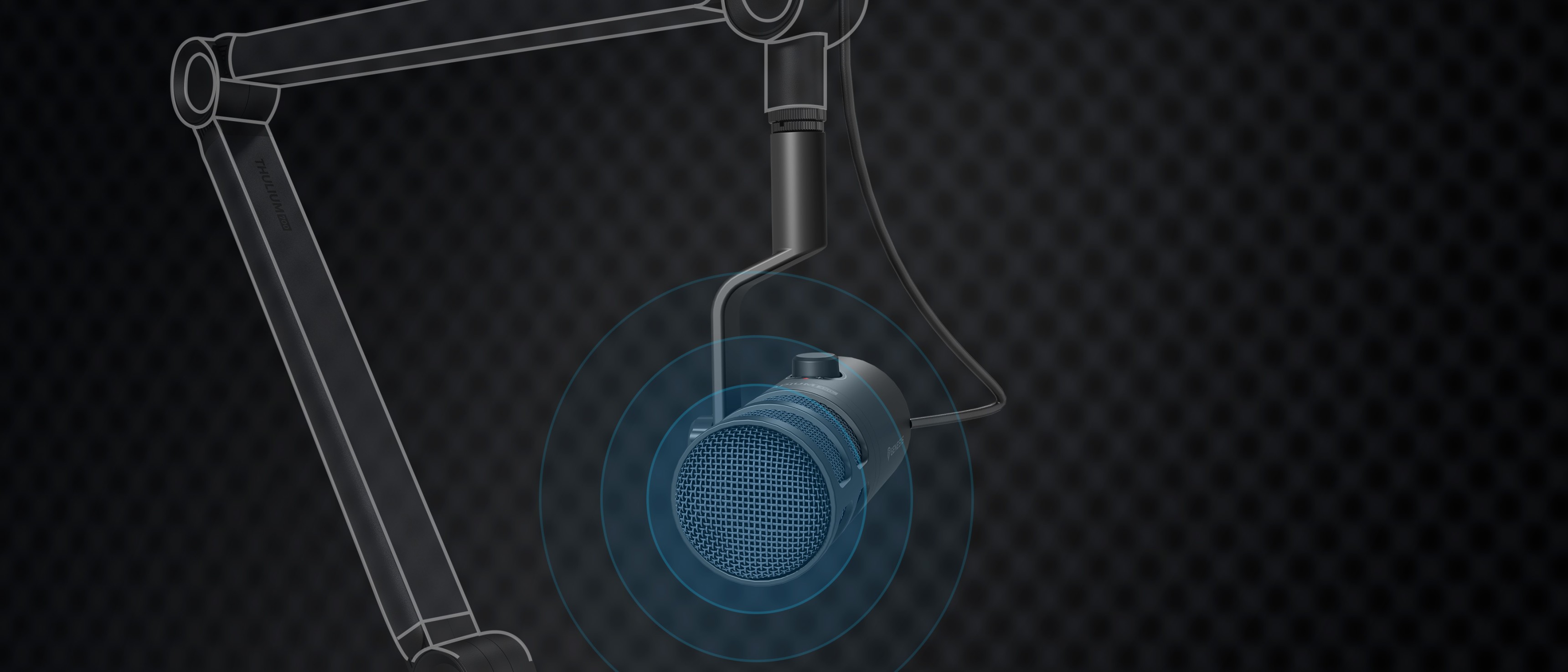Microfon dinamic USB MIKROFON GENESIS RADIUM 350D, prezentat cu o reprezentare vizuală a brațului său de montare